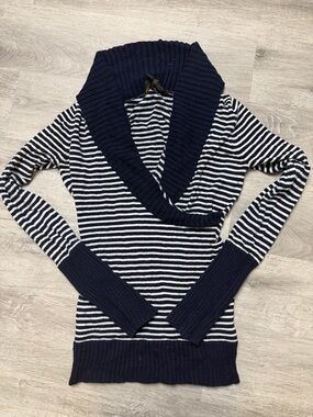 BCBGMaxAzria Navy & White Striped Cowl Neck Sweater